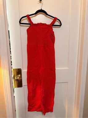 Girls Red Smocked Jumpsuit